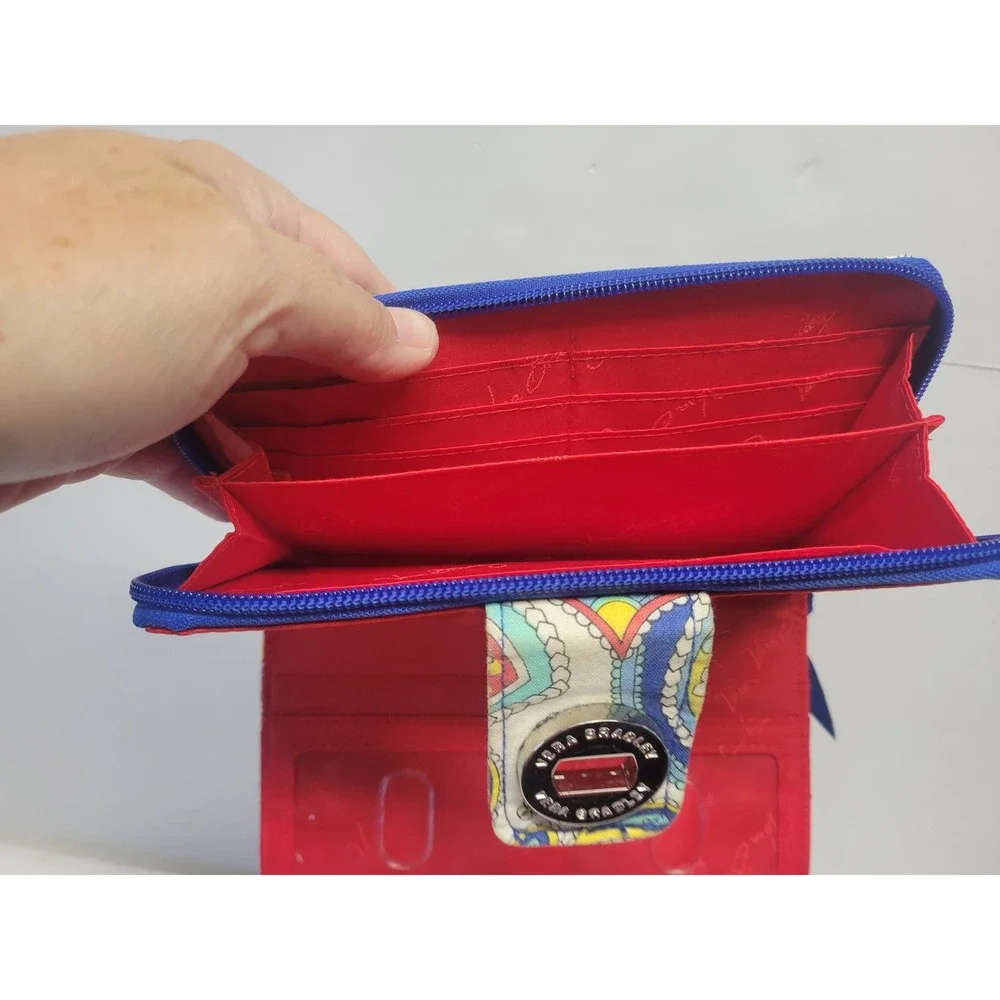Vera Bradley Wallet Paisley Blue Red Yellow‎ White Zip Around Clutch Purse - Picture 10 of 10